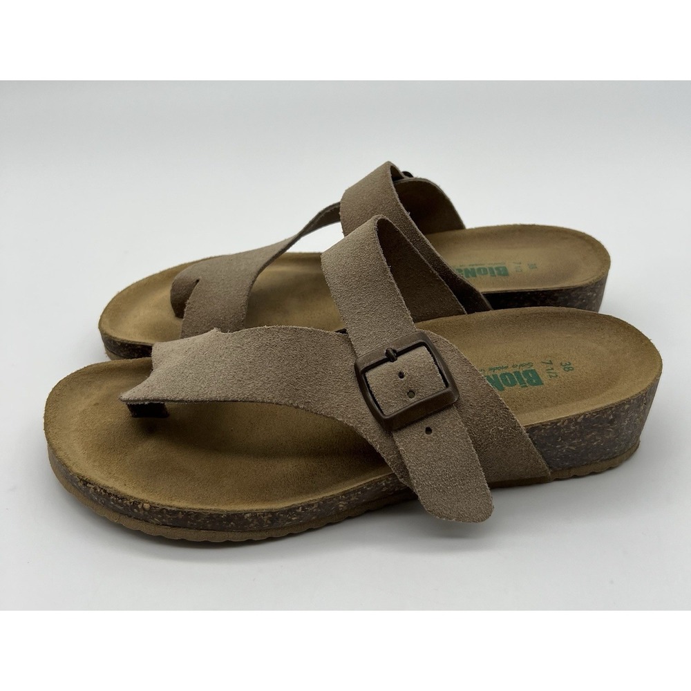 Bionatura Sandals Leather Beige Strappy Thong Toe Strap Sandals Women's 7.5 - Picture 2 of 7